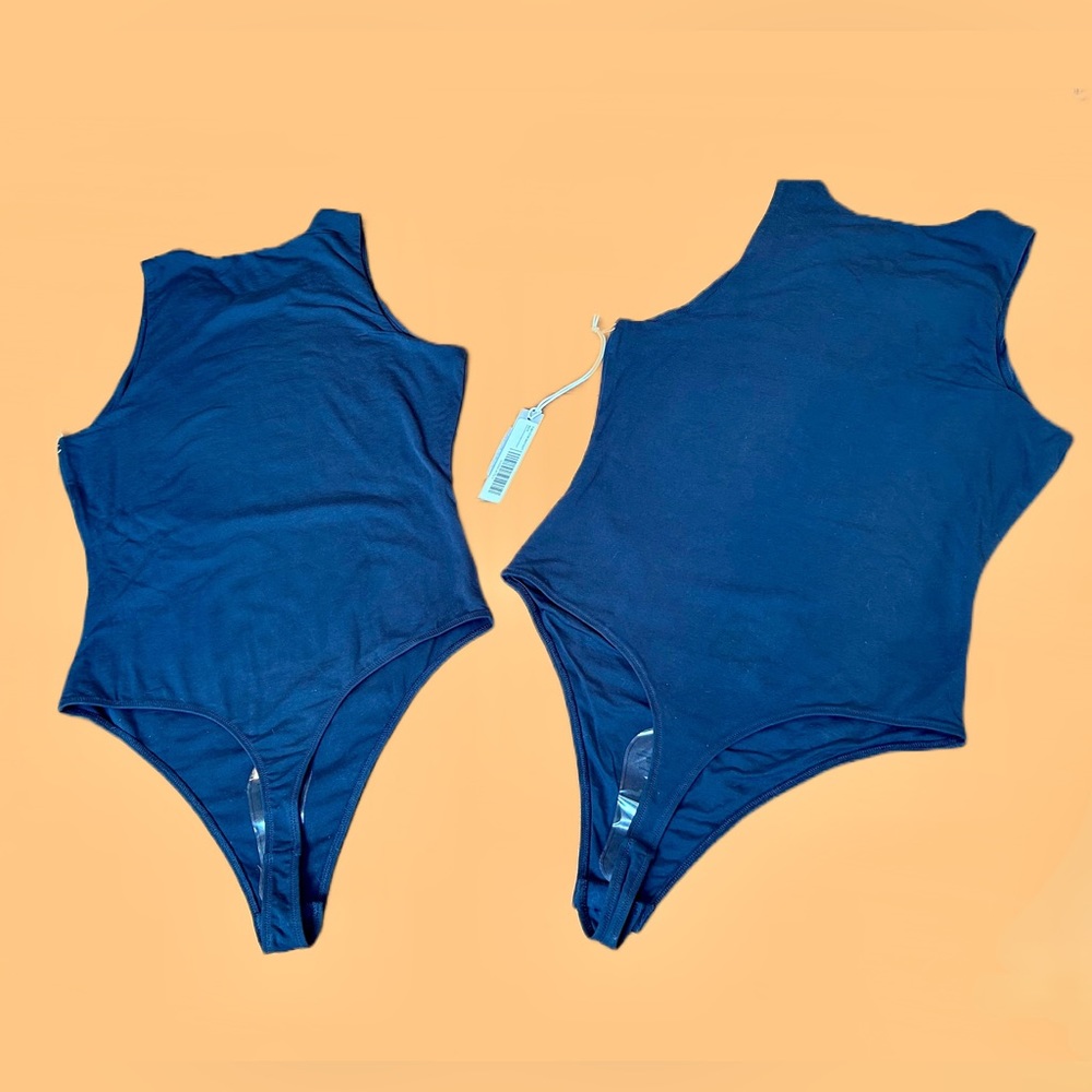 NWT Everlane Black Sleeveless Supima Cotton Cutaway Tank Bodysuit Thong, Small - Picture 7 of 13